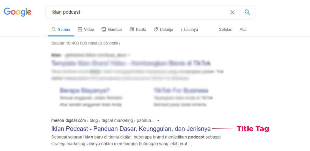 Title tag pada search result google