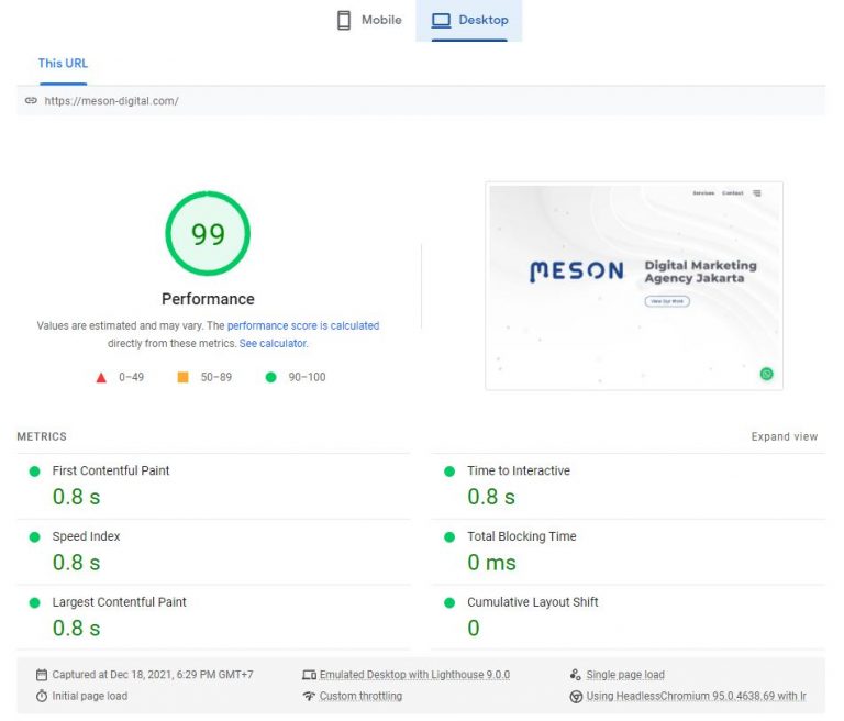 Meson Digital PageSpeed Insights desktop
