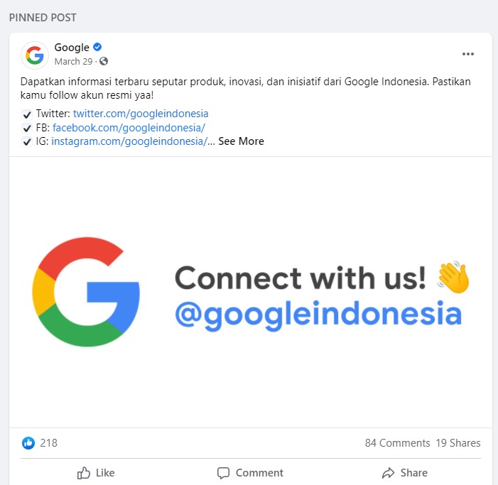 Google pinned post