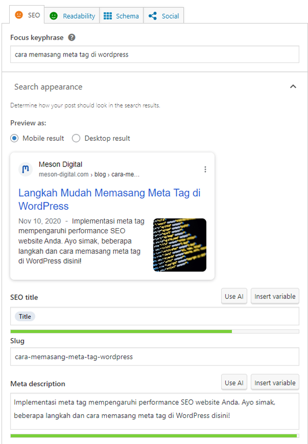 Tampilan Yoast SEO
