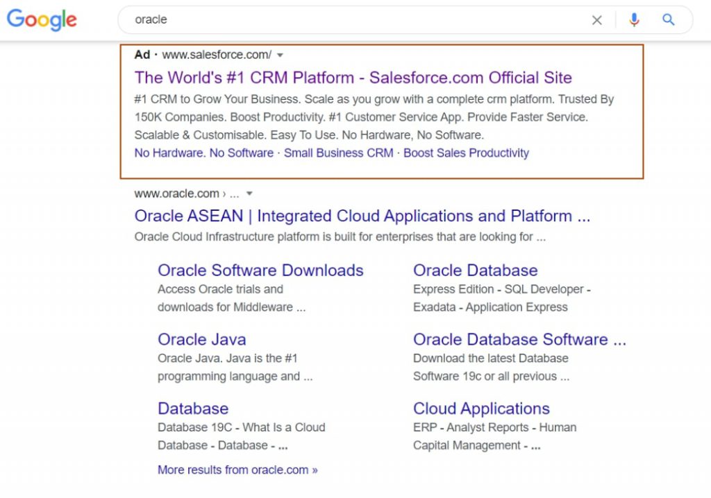 Salesforce search ads keyword oracle