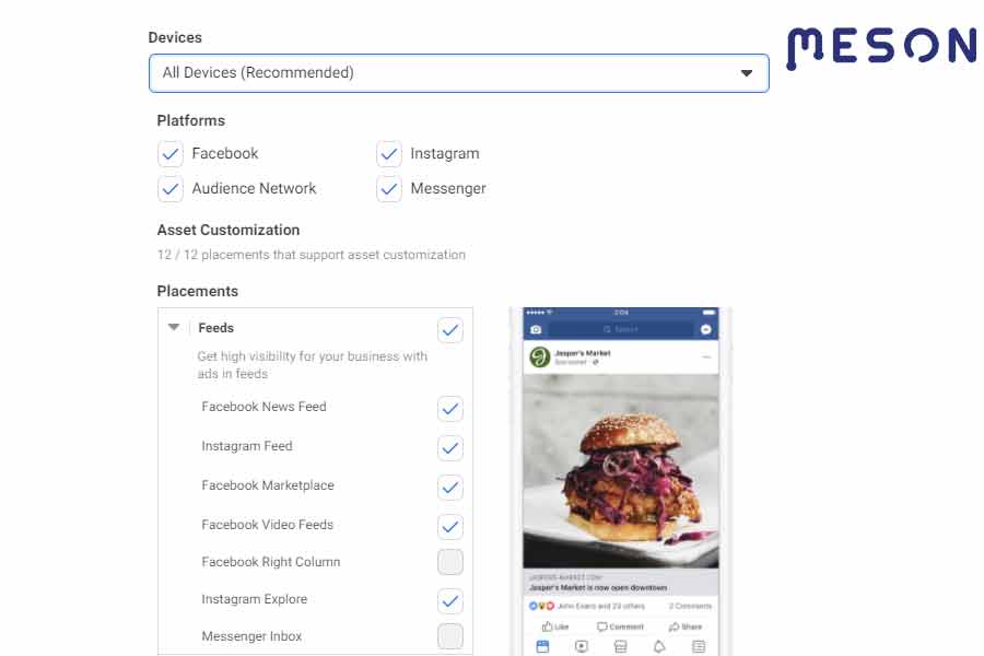 Tampilan penempatan iklan Facebook
