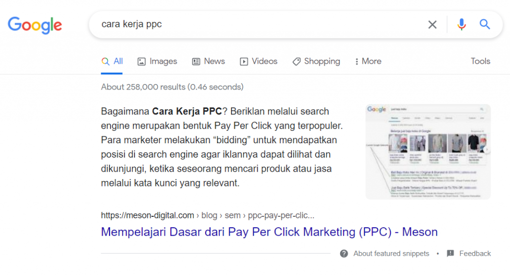 Featured snippet keyword cara kerja ppc