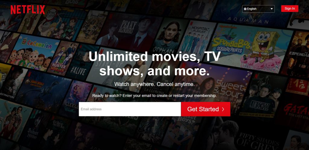 Landing page Netflix