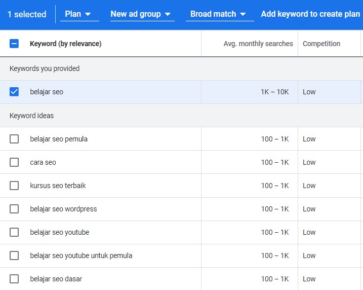 Add keyword to create plan