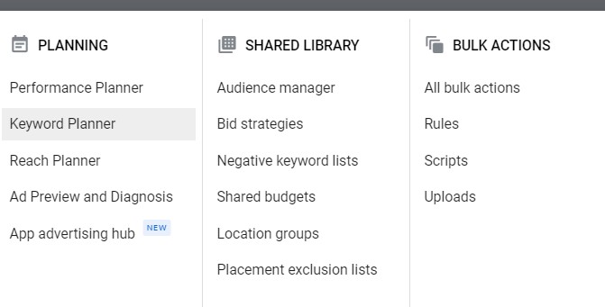 Keyword planner