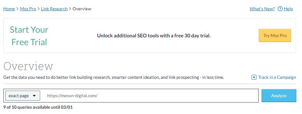 Analisa data website Anda dengan Moz