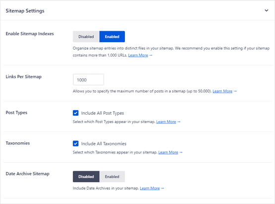 All in one SEO settings