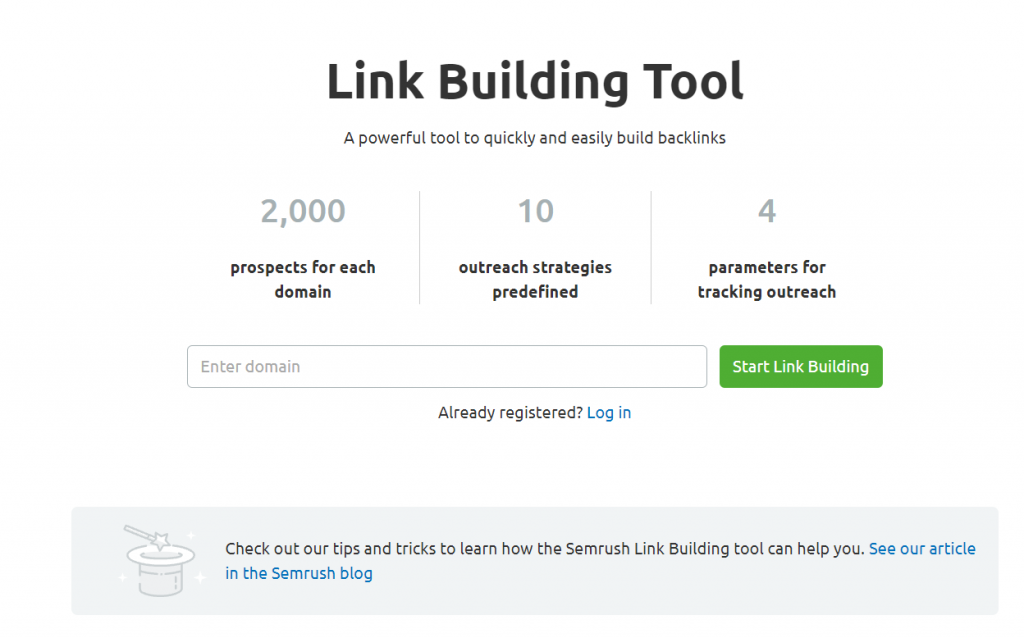 SEMrush link building tool