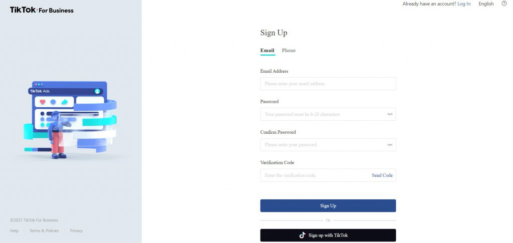 TikTok sign up