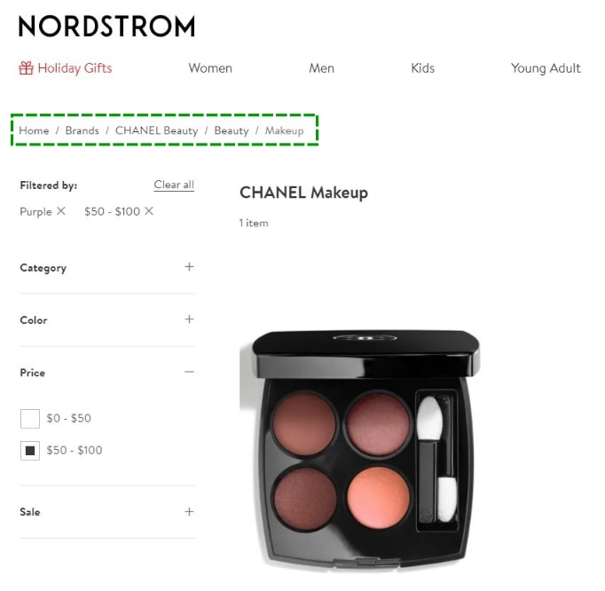 attribute based breadcrumb nordstorm