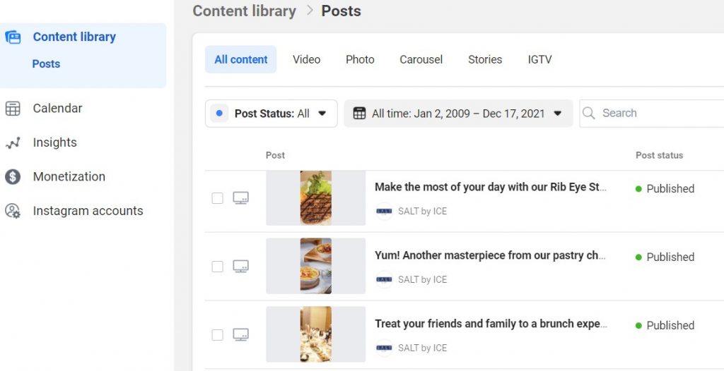 creator studio instagram content library