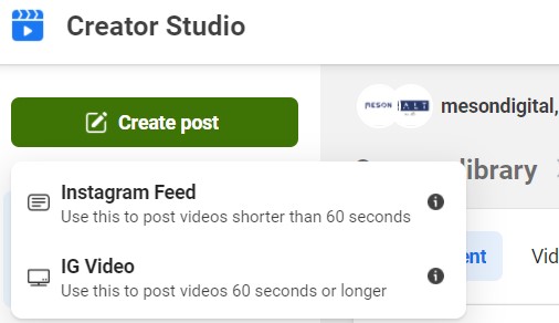 creator studio instagram create post