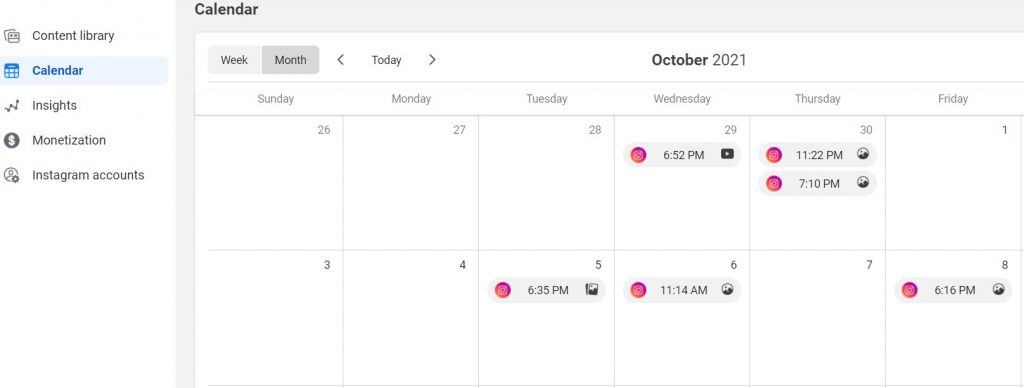 creator studio instagram calendar