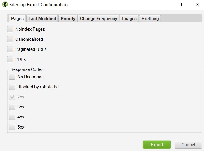 screaming frog sitemap export