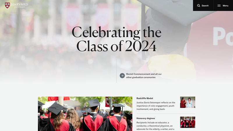 Screenshot Website Harvard University